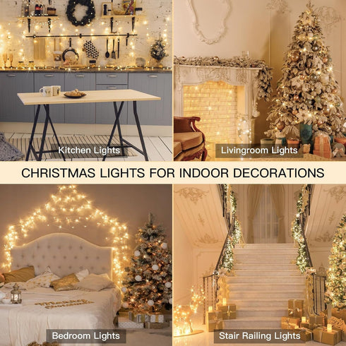 suddus Christmas Lights Outdoor, 66 ft 200 LED Warm White String Lights with Remote for Wedding, Garden, Trees,