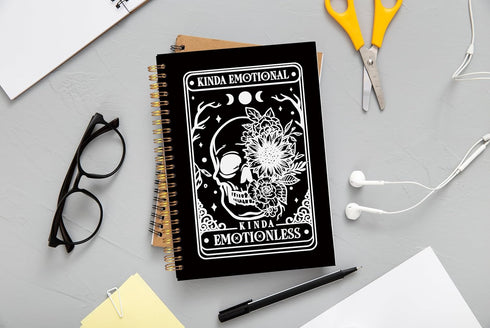 Floral Skull Notebook, Goth Gothic Notebook Journal, Witchy Journal, Goth Office Supplies, Spiral Notebook 5.5x8.3, Kinda Emotion Kinds Emotionless by Ecezatik