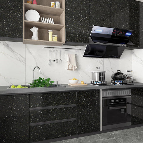 Black Gold Granite Contact Paper, Peel and Stick Waterproof Marble Wallpaper for Kitchen Countertops