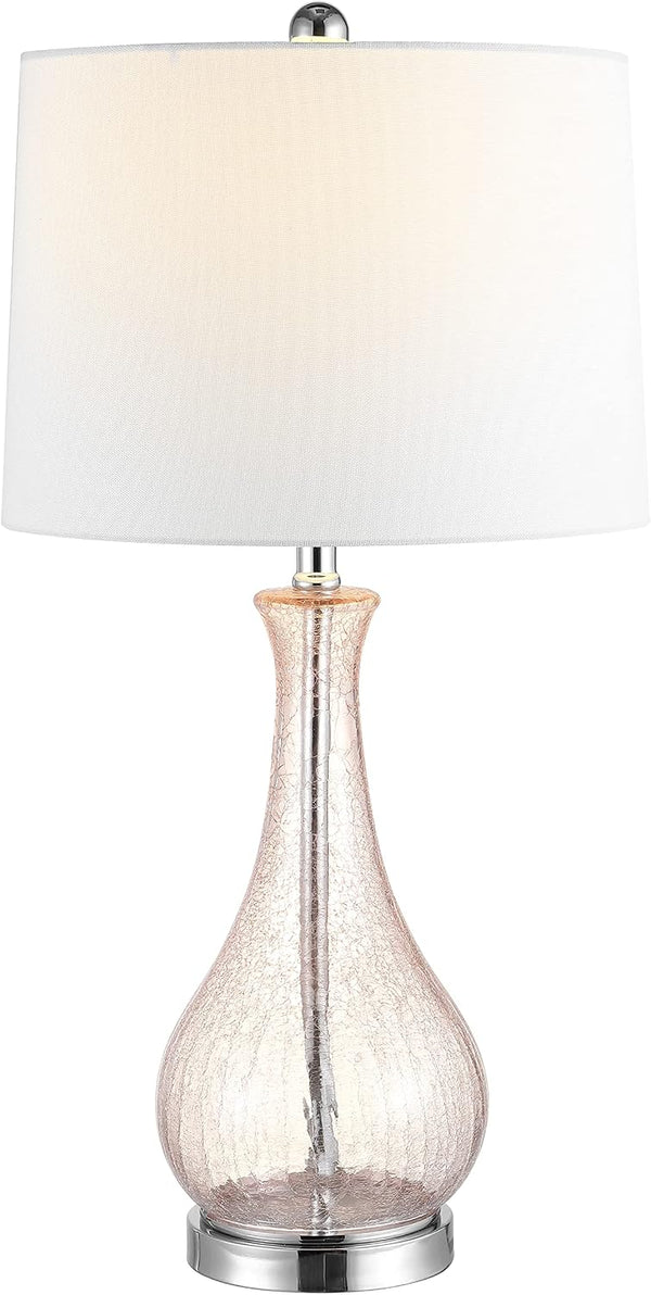SAFAVIEH Lighting Collection Finnley Modern Light Blush Crackle Glass 28-Inch Table Lamp,