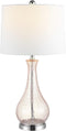 SAFAVIEH Lighting Collection Finnley Modern Light Blush Crackle Glass 28-Inch Table Lamp,