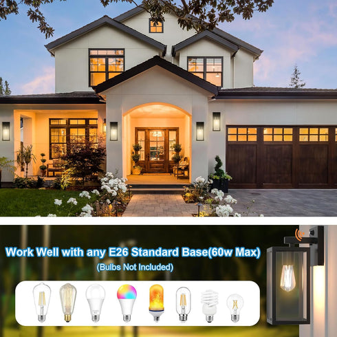 E26 (Bulb Kalium Dusk to Dawn Porch Outdoor Light, Wall Light Fixtures Waterproof Exterior Wall Sconce Light Fixture