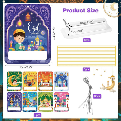 8 Sets HOWAF Eid Mubarak Money Holder Cards for Cash Gift, Muslim Ramadan Greeting Card with Plastic Cover and Adhesive