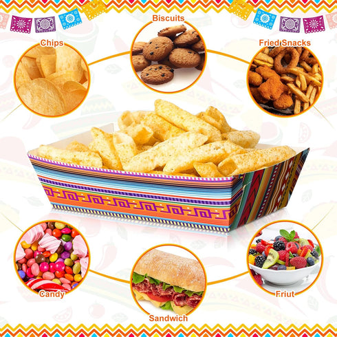 50 Pack Mexican Taco Nights Food Trays Deli Trays Nacho Popcorn Candy Snack Holder Grease Proof Containers Boats