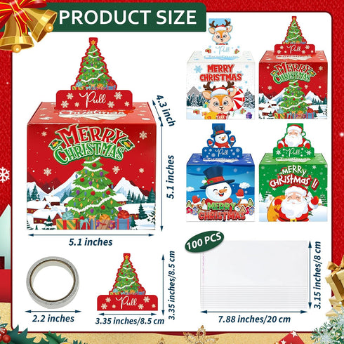 Bailiyake 4 Pack Set Christmas Money Box for Cash Gift Pull,Christmas Tree & Snowman & Santa & Elk Money Gift Boxes
