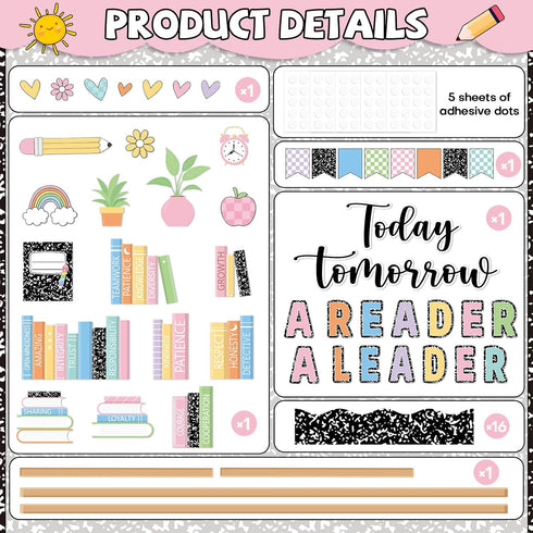 Set Bookshelf Bulletin Board Composition Notebook Classroom Decorations Reading Library Bulletin Board Composition