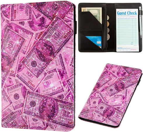 Pink Server Book, Server Books for Waitress, Server Book with Zipper Pocket,