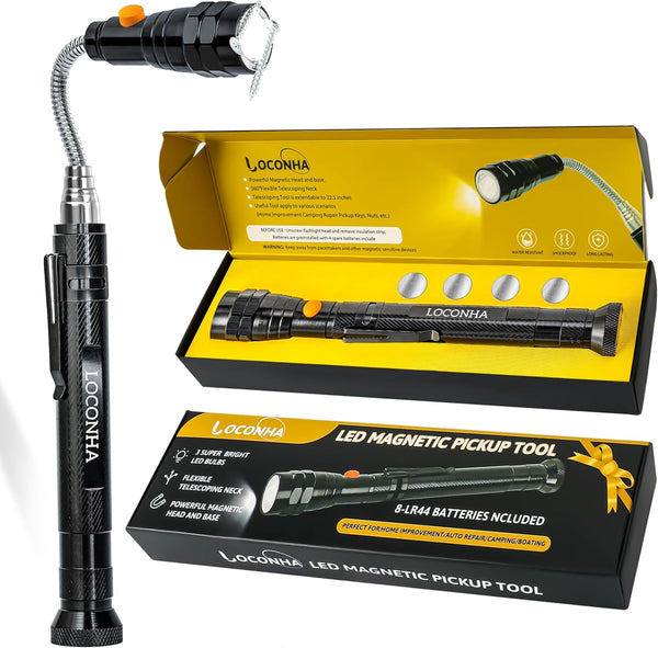 Magnetic Pickup Tool with LED Lights, Telescoping Magnet Flashlight, Cool Gadget for Men, Handyman, Husband, Dad Gifts