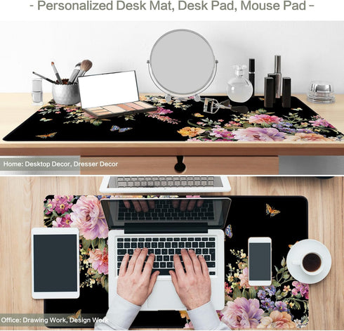 Vimorco Pink Floral Butterfly Flower Desk Mat Mouse Pad, XXL Extended Gaming Mousepad for Women, 31.2x15.6 in