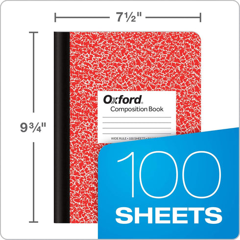 Oxford Composition Notebook 6 Pack, Wide Ruled Paper, 9-3/4 x 7-1/2 Inches, 100 Sheets, Assorted Marble Covers, 2 Each: Blue, Green, Red (63762) by Oxford