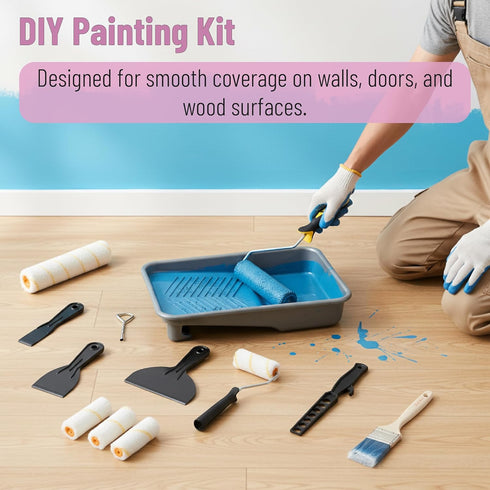 9 Inch 17 4" 9" 4" 9", Bates- Paint Roller Kit, pcs, Plastic Paint Tray, Clear Disposable Tray Liners, & Roller Frame