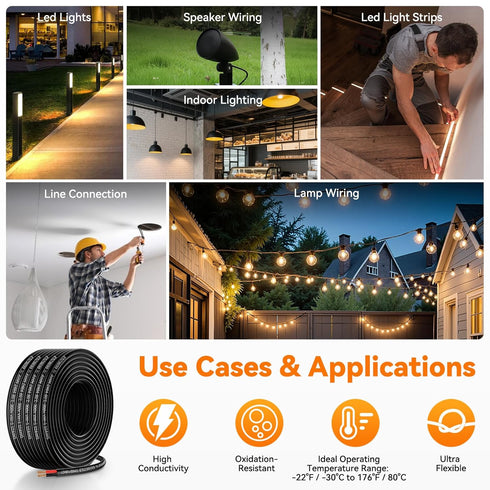 CMRVBNQ 16 2 50FT Gauge Conductor Low Voltage Wire, Oxygen Free Copper (OFC) Flexible Electrical Wire for Landscape