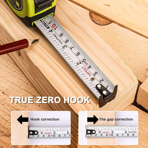 HAUTMEC 16Ft Tape Measure with Fractions 1/8, Heavy Duty Green Compact Case for Construction