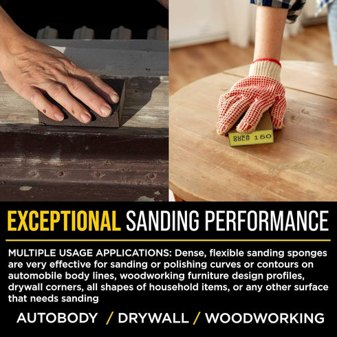 4-Sided Pack, 18, 36, 60, 80, 100, 120, 150, 180, 220, 320-3.9" 2.75" 1" Dura-Gold Hand Sanding Block Sponge Variety