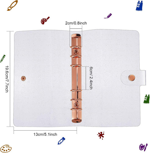 Tenare 2 Pcs Clear A6 Binder Glitter Budget Binder PVC 6 Ring Cover Rose Gold Soft Notebook Transparent Shell