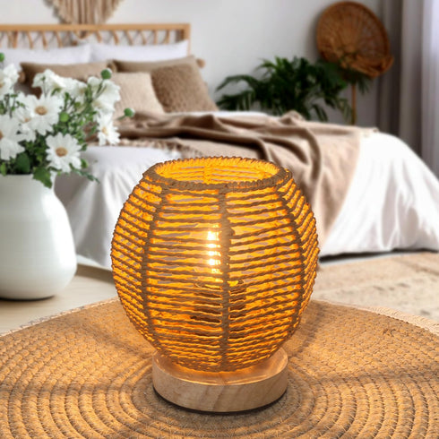 Rattan Table Lamp, Mini Boho Lamp, Vintage Wicker Nightstand Small Lamps with