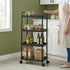 4-Tier (Black-2pcs) Rolling Utility Cart with Handle Multi-Functional Storage Trolley with Wheels, Movable Organizer