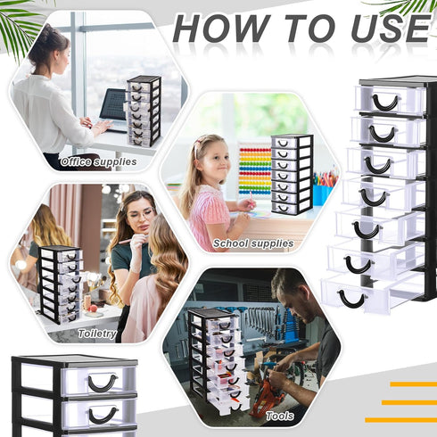 Thyle 2 Pcs Plastic Drawers Organizer, Mini Stackable Storage Organizer Containers for Desktop, Classroom, Black