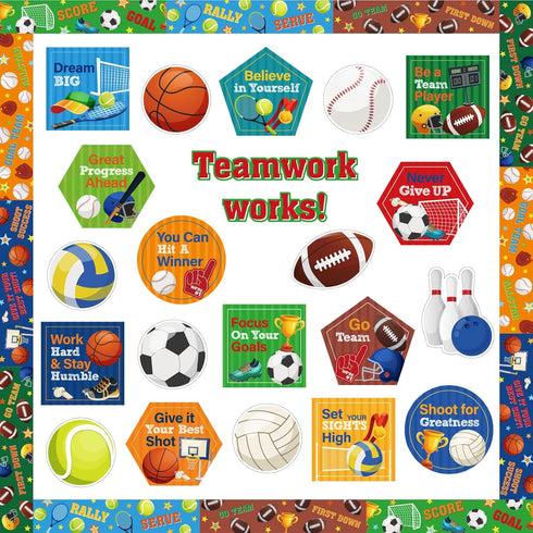 Sports Motivational Bulletin Board Set with Positive Sayings & Accents for Classroom Decor