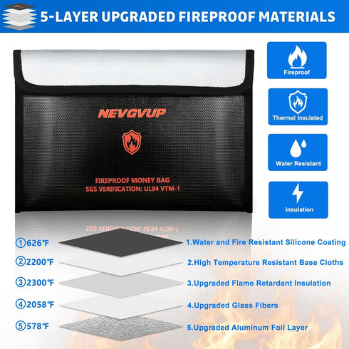 4200F 9.8 6.5" Set 2packs Fireproof Money Bag - Upgraded Heat Insulated, x Small Fireproof Document Bags