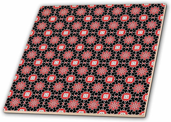 3dRose Bizarre Geometric Red Black and White Ottoman Tile Pattern 8 Inch