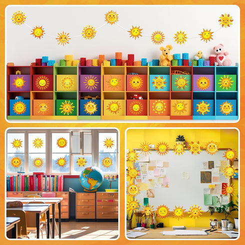 gisgfim 120 Pcs Sun Cutouts 12 Designs Bulletin Board Decorations for Happy Sunshine Spring Summer Party Supplies