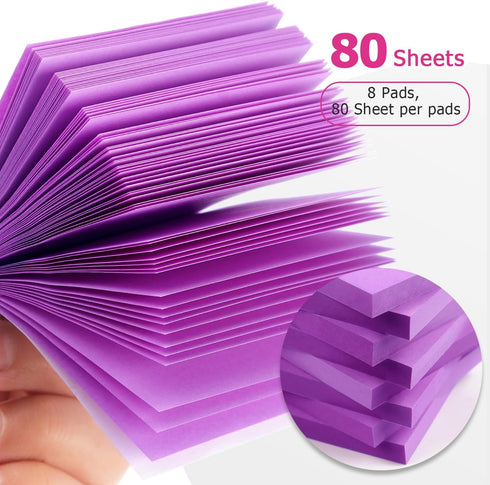 Sticky Notes, 3x3 Self-Stick Notes, Bright Colors, 8 Pads, 80 Sheets/Pad, Purple