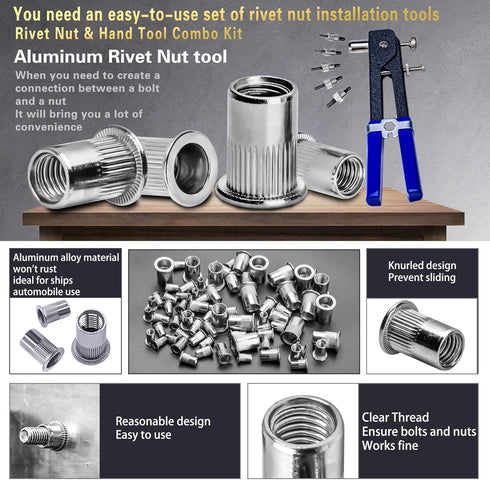 AskWay 430Pcs (M8/M6/M5/M4/M3), Pressure Rivet Nut Tool Kit, Aluminum Rivet Nut Combination Suitable for Furniture