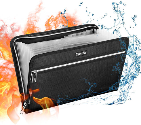 Fireproof Safe Accordion File Organizer Bag, Waterproof Expanding Folder with 14 Pockets, A4 Letter Size