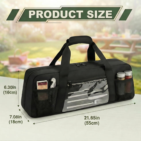 Chrysoippotis (22" L6.5" W7.2" Grill Utensil Storage Bag, Large Grill Tool Storage Caddy with Pockets, BBQ Outdoor Tool