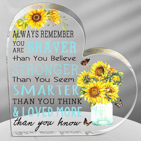 Yulejo Sunflower Gift for Women Sunflower Desk Decor Acrylic Inspirational Quote Keepsake