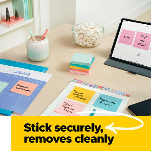 Post-it Notes, 4 in x 6 in, 5 Lined Sticky Note Pads, 100 Sheets per Pad, Beachside Café Collection