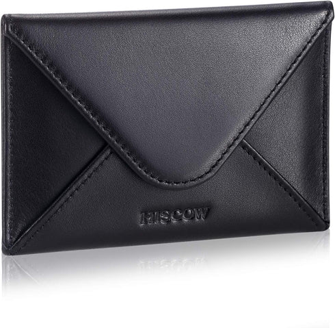 HISCOW Italian Calfskin Envelope Business Card Case with Magnet Closure (Black)