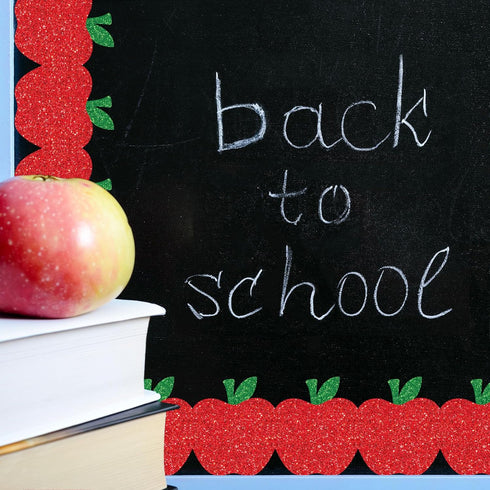 Whaline 65.6Ft Back to School Bulletin Board Border, Glitter Red Apple Die Cut Trim Roll for First Day of School