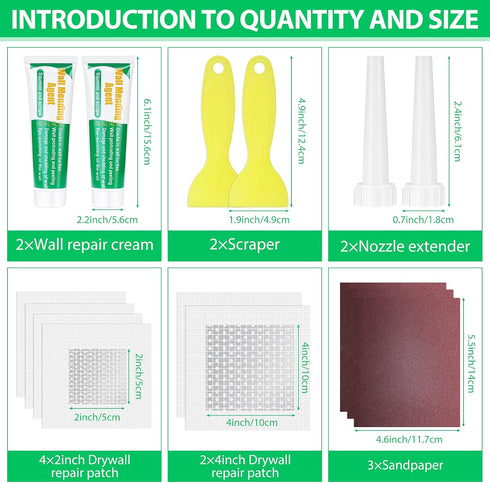 Drywall Repair Kit - Large Hole Patch Kit, Wall Mending Agent with Scraper, Easy to Fill Holes (2 Pcs)