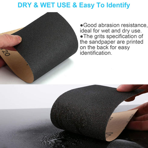 Sand Paper, 48 PCS Assorted Grit Sandpaper Sheets 120 to 5000, 9 x 3.6 Inch Premium Wet Dry Sandpaper for Wood, Metal,