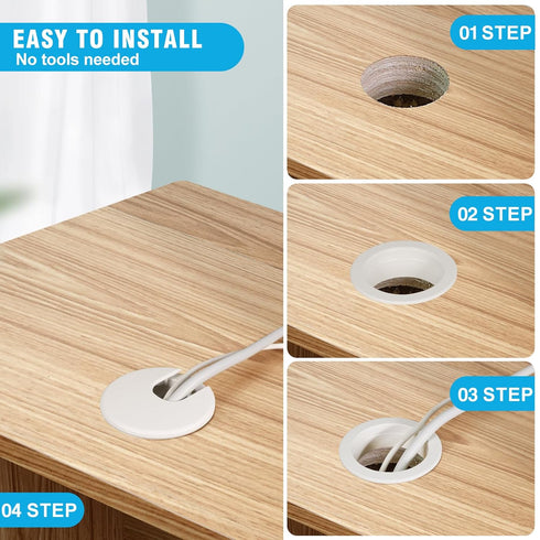 1-3/8" White Desk Grommet, JTemgle Plastic Cable Hole Cover for Computer Table Cord Wire Organizer (2 Pieces)