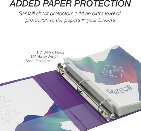 Samsill Durable 1.5 Inch D Ring Binder, Made in the USA, Purple, 4 Pack Holds 350 Pages