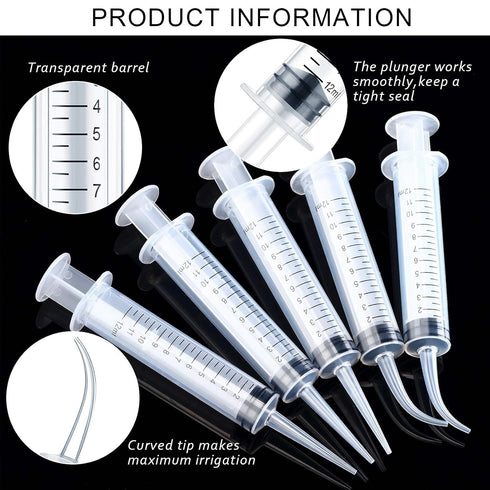 Nuanchu 8 Pieces Dental Syringe Irrigation, 12 ml with Curved Tip & Straight Tip, Disposable Mouthwash Cleaner for Oral