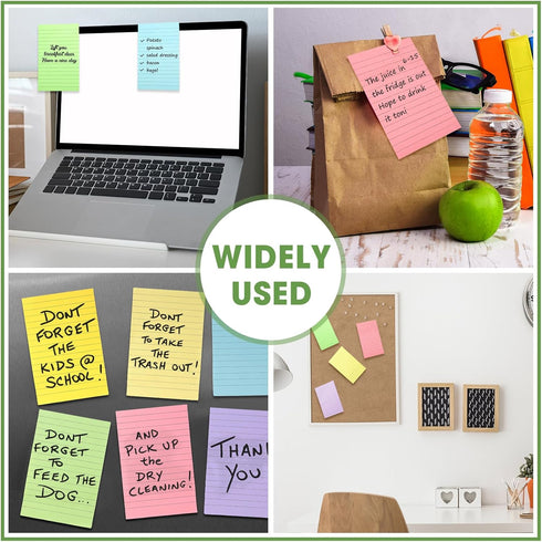 Seajan 48 Pcs Lined Sticky Notes, 4 x 6 Self Stick Note Pads, 50 Sheets/Pad, Bright Colors