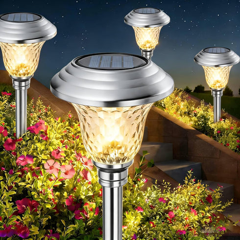 Beau Jardin 4 Pack Solar Pathway Lights White+ Color Changing Stainless Steel