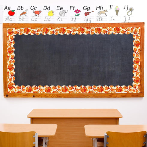 Whaline 131.2ft Fall Bulletin Board Borders, Pumpkin Maple Leaf Plaid Die-Cut Trim for Autumn Thanksgiving Decoration