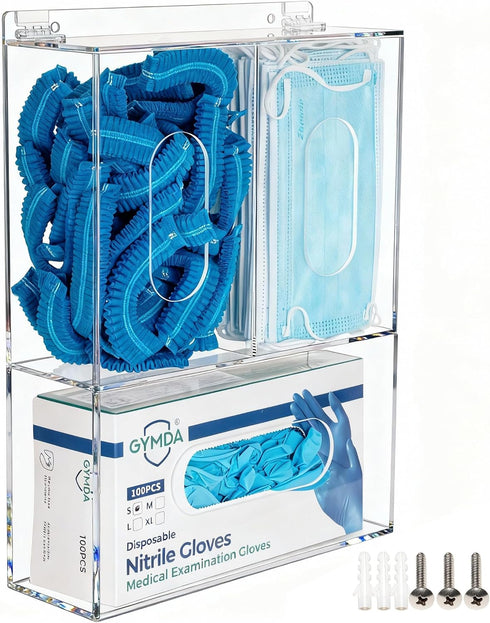 SEANADO Acrylic Disposable Glove Box Face Mask Dispenser Holder Triple Glove Rack