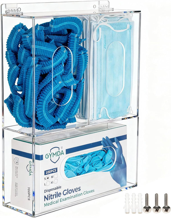 SEANADO Acrylic Disposable Glove Box Face Mask Dispenser Holder Triple Glove Rack