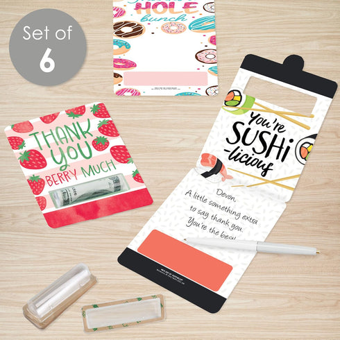 Set 6 Big Dot of Happiness Assorted Thank You - DIY Cash Holder Gift - Funny Money Cards