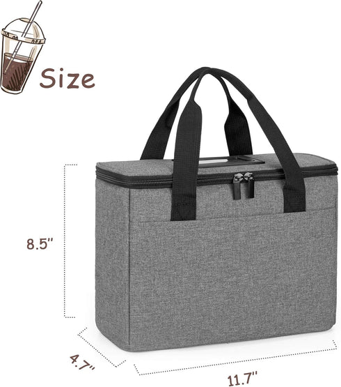 Trunab Reusable 3 Cups Drink Carrier for Delivery with Adjustable Dividers, Insulated Drink Caddy Holder Bag for Take