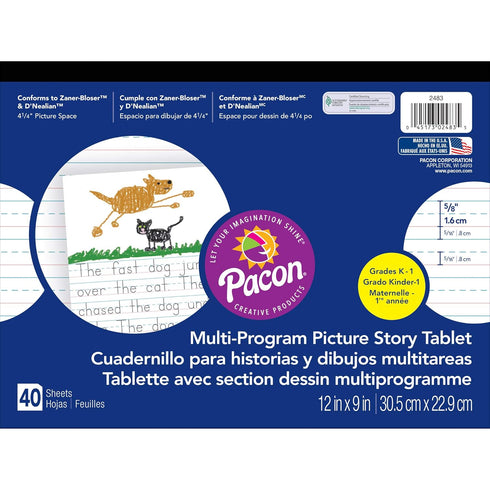 Pacon Handwriting Paper, D'Nealian Grade K / Zaner-Bloser Grade 1, 12" x 9", 40 Sheets