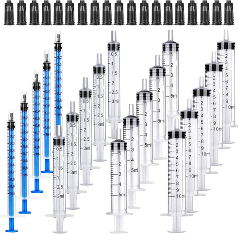 20 Pack Plastic Syringes - 1ml / 3ml / 5ml / 10ml, Sterile Packaging Syringe Without Needle, Caps