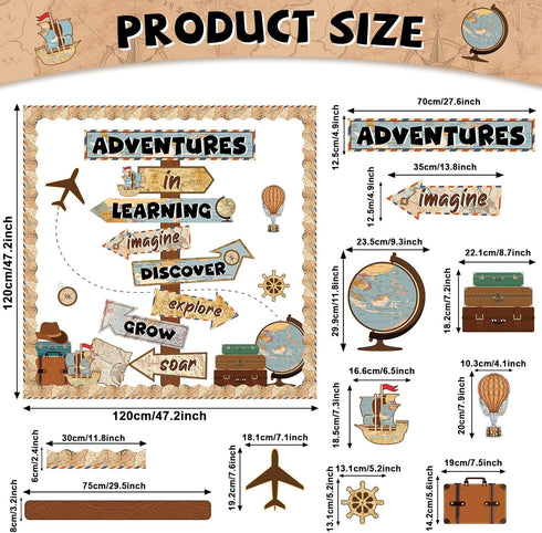 Travel The Map Bulletin Board Let The Adventure Begin Cutouts Classroom Decorations Travel Theme Motivational Sign for Kids Let's Explore Voyage Bulletin Cutouts Vintage Classroom Decor by ojustbeok
