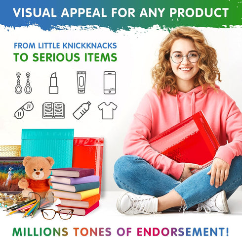 Red Metallic Bubble Mailers, 7.25 x 7 Inches, 25 Pack Waterproof Padded Shipping Envelopes